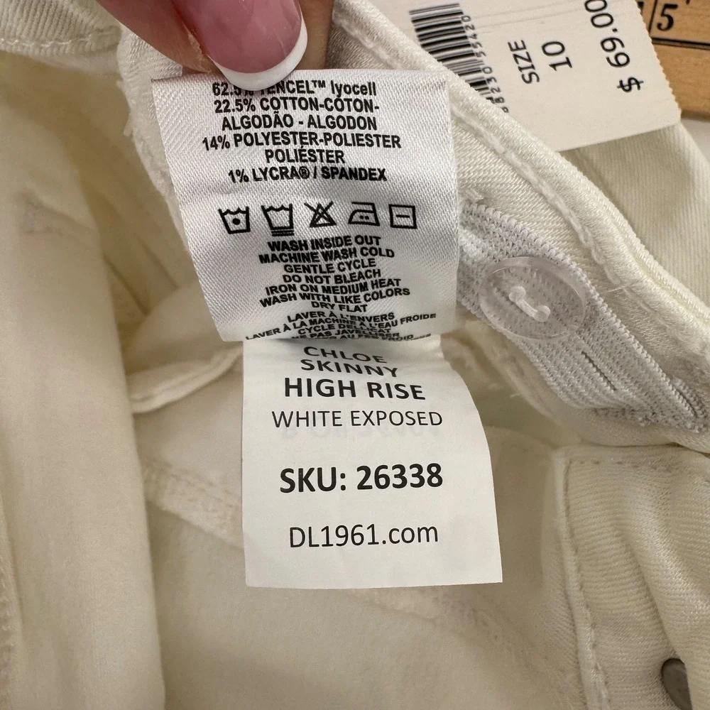 DL1961 Jeans Chloe Skinny Kids Size 10 White Exposed High Rise Button Fly Pants